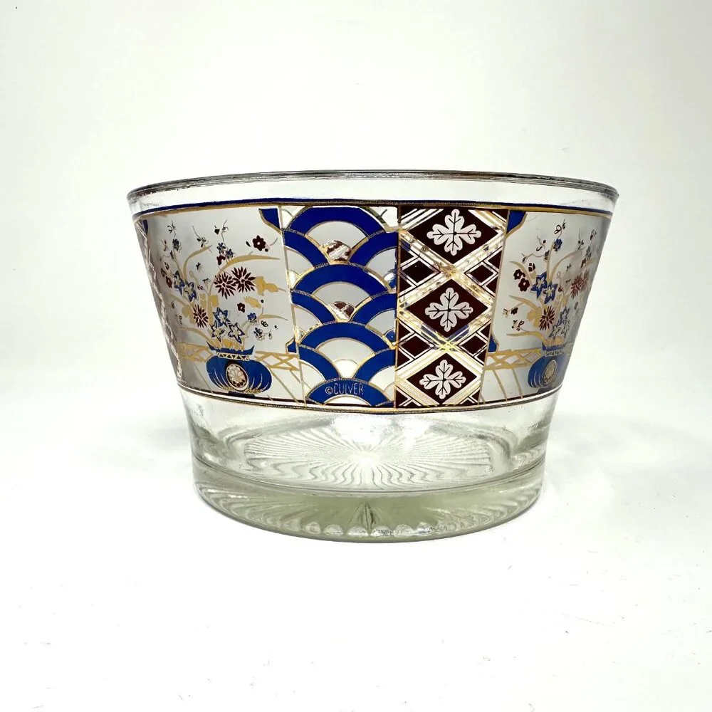 Culver MCM Glass Ice Bucket/Bowl Japanese Design Gold Gild 60's Signed Beautiful